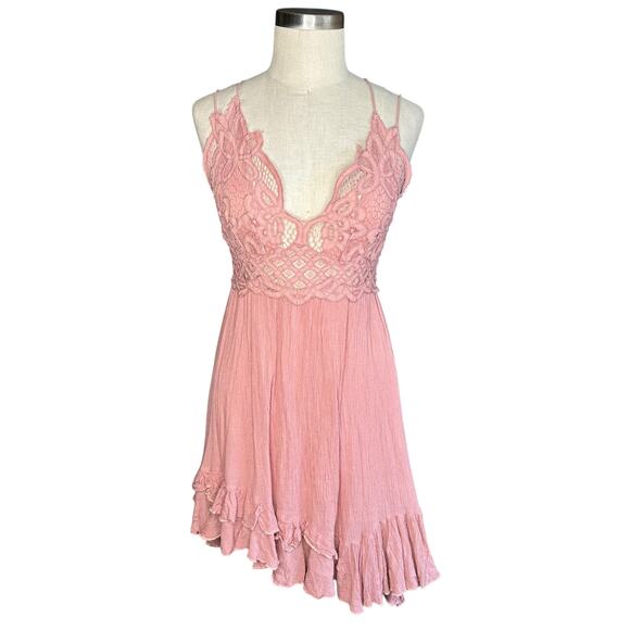 FREE PEOPLE Mauve Adella Slip Mini Dress Women's Size Medium Asymmetric Hem - Picture 1 of 7